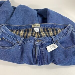 LL Bean Men 44x32 Flannel Lined Relaxed Fit Stonewashed Jeans Blue NWT